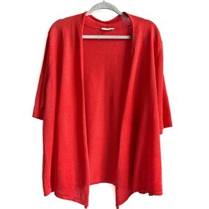 Eileen Fisher Linen Open Front Cardigan Sweater Red Orange Size 1X